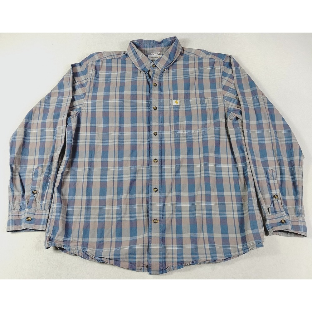 Carhartt Shirt Mens XL Blue Plaid Long Sleeve Button Up Relaxed Fit Office